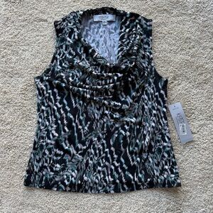 Kasper Petite NWT Sleeveless Cowl Neck Blouse PS Green Abstract Top